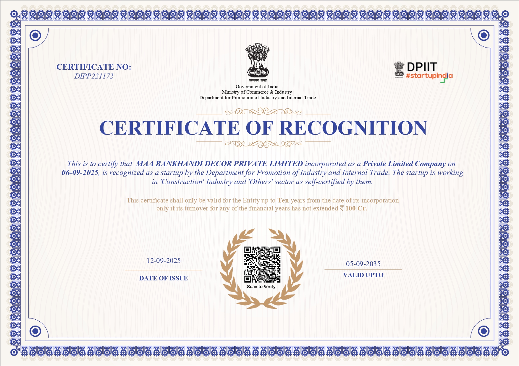 STARTUP INDIA CERTIFICATE